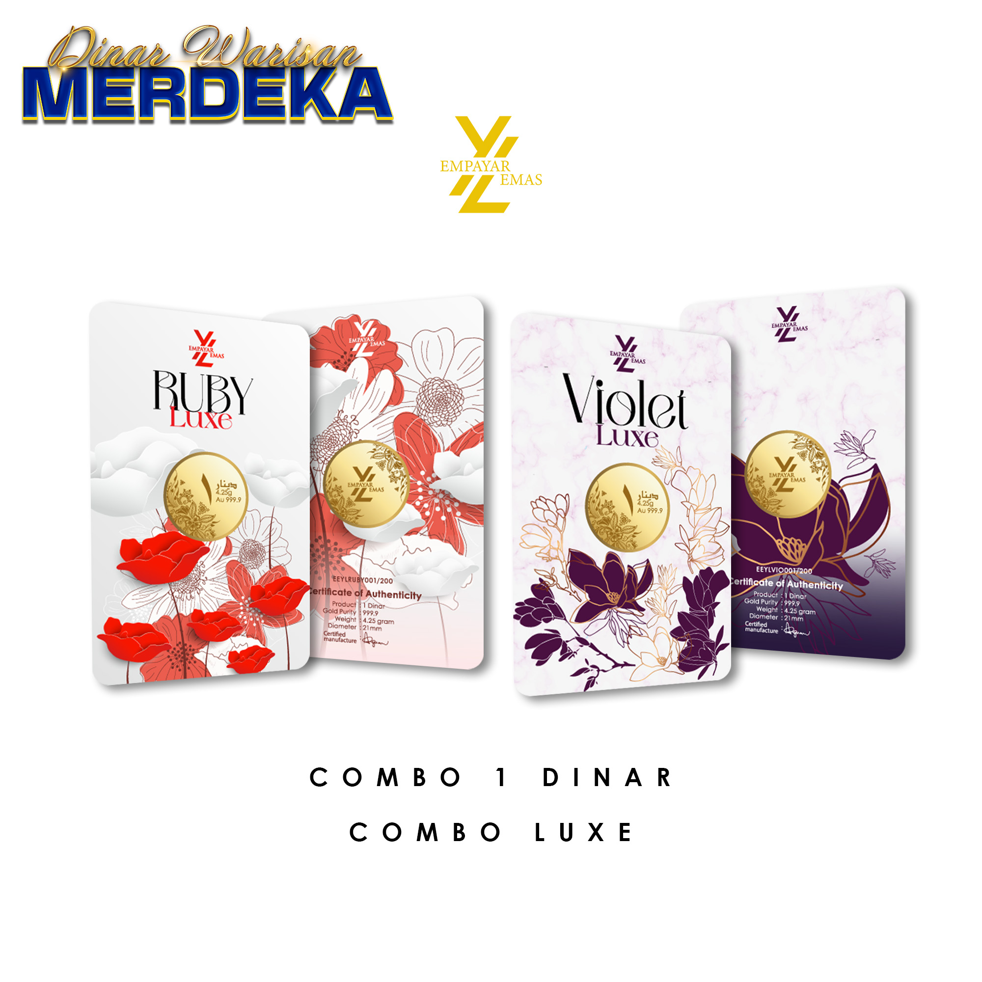 COMBO 1 DINAR RUBY LUXE + 1 DINAR VIOLET LUXE (999.9)(READY STOK DI HQ 28 OGOS 2026)